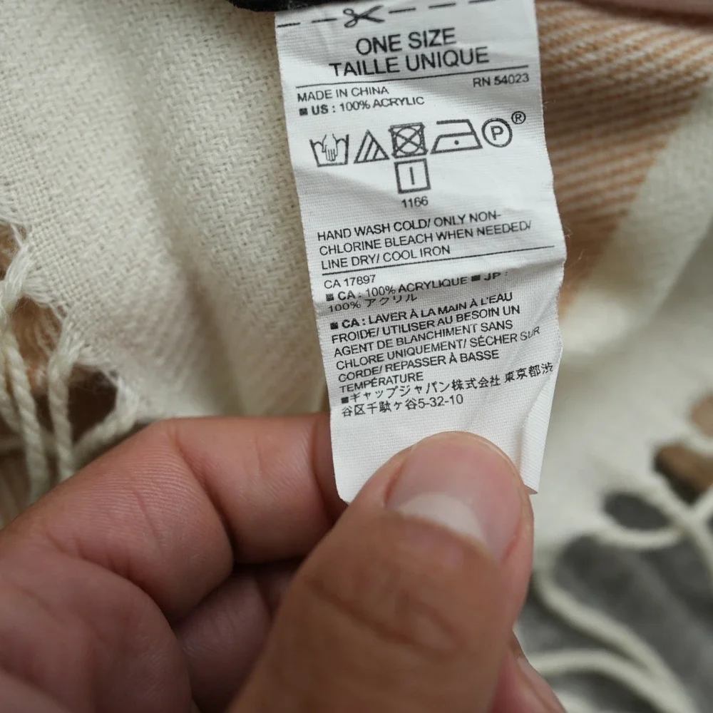 Banana Republic Scarf Striped White Pink‎ Brown Acrylic With Fringe 75x24 Inch